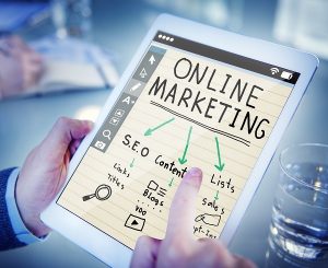 White tablet showing online marketing SEO for small business website